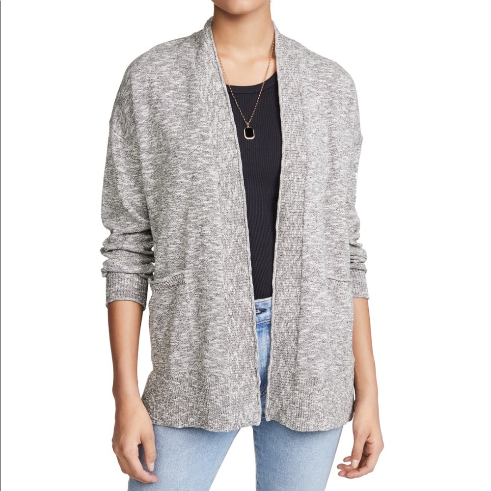 Madewell Marled Gray Open Front Bubble Sleeve Cardigan large front pockets XL